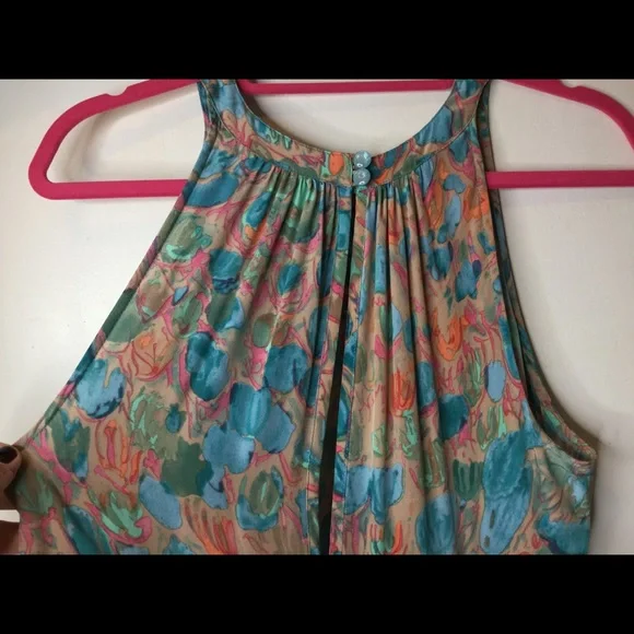 Anthropologie Plenty by Tracy Reese watercolor floral teal silk halter maxi dres - Picture 7 of 9